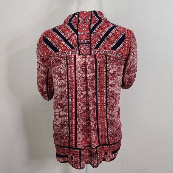 Lucky Brand Red Boho Top Size Small Lucky Brand Red Top with Tie Waist - Picture 5 of 6